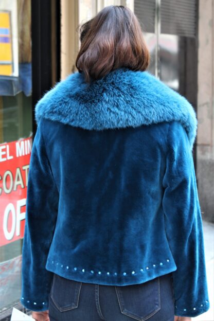 Zuki Blue Sheared Beaver Jacket Fox Collar 3494 - Image 5