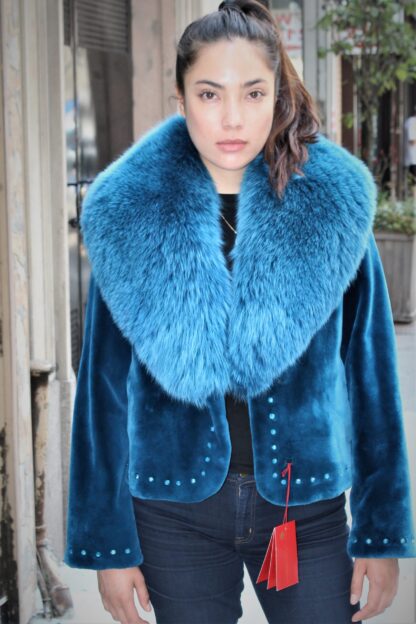 Zuki Blue Sheared Beaver Jacket Fox Collar 3494 - Image 6