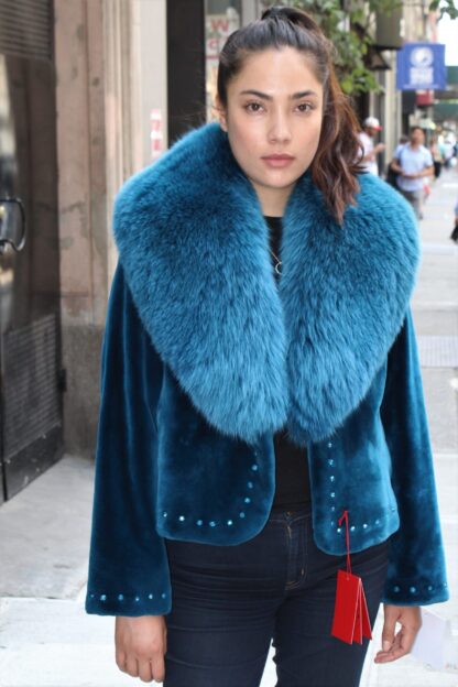Zuki Blue Sheared Beaver Jacket Fox Collar 3494 - Image 2