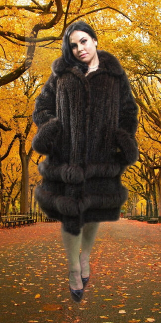 Plus Size Brown Knit Mink Stroller Matching Fox 44223