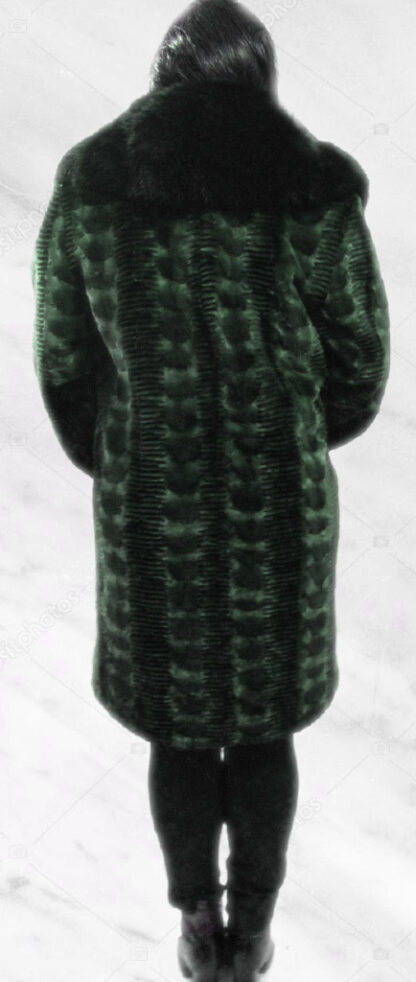 Green Lazor Cut Mink Fur Coat Black Fox Fur Collar 31122 - Image 2