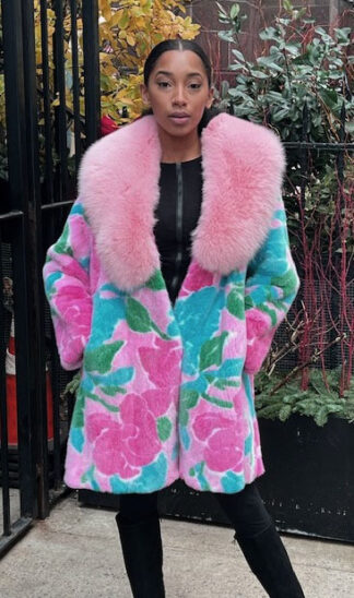Blue Pink Floral Mink Jacket 9922