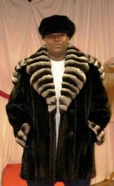 Men's Ranch Mink Fur Bomber Jacket Chinchilla Fur Wing Collar 7711