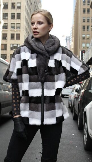 Mink Fur Checkered Vest With Hood 2077