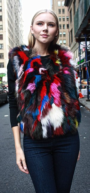 Multi Colored Fox Fur Vest Size XS 94563