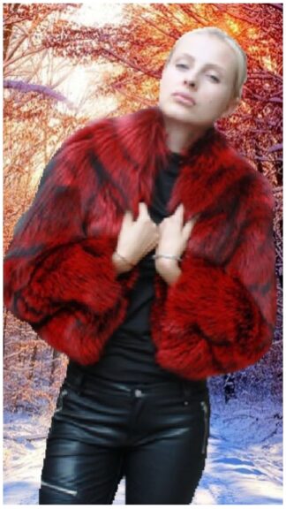 Amazing Dyed Red Silver Fox Fur Bolero Sleeves 887654