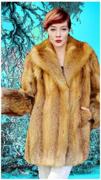 Beautiful Red Fox Fur Stroller Shawl Collar Straight Sleeves 9967