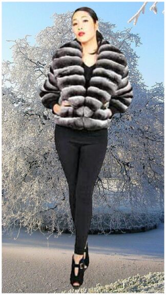Chinchilla Fur Jacket Large Shawl Cross Cut Horizontal Collar 557