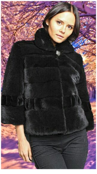 Evening Ranch Mink Fur Jacket Sheared Mink Fur Pleating Sleeve Trim 871123