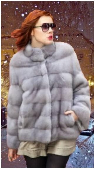 Sapphire Mink Fur Jacket Horizontal Stripes 6677