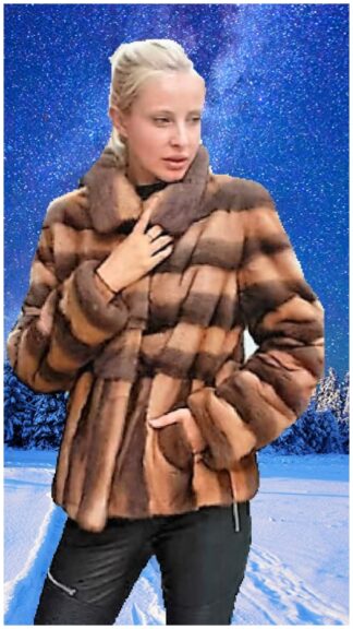 Demi Brown Whiskey Mink Directional Fur jacket 98331