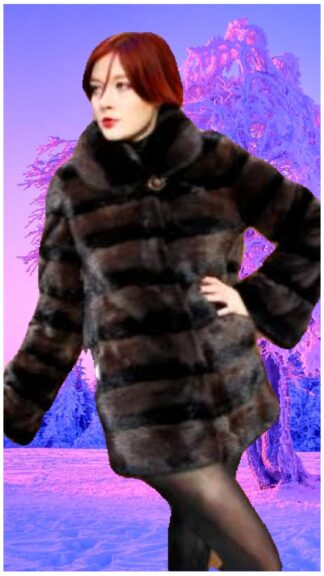 Two Tone Brown Black Mink Fur Jacket 9944