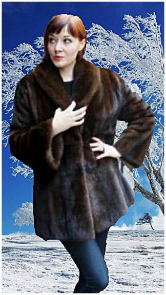 Mahogany Brown Mink Fur Jacket Shawl Collar Bell Sleeves 88992