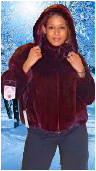 Burgundy Mink Fur Jacket Mink Hood 556