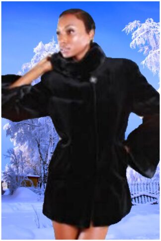 Classic Black Sheared Mink Fur Jacket Bell Sleeves 9122
