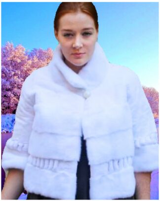 Cropped White Mink Fur Jacket Short Sleeve 2323