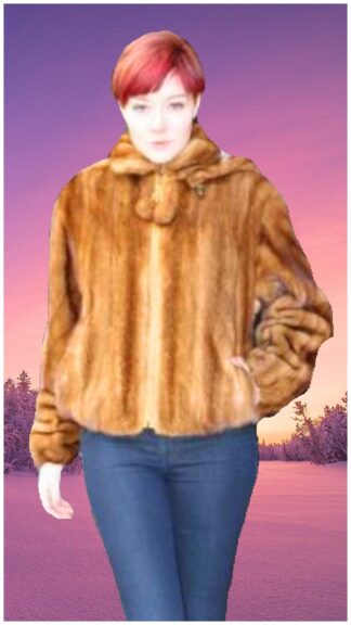 Whiskey Mink Fur Jacket Detachable Mink Hood 88822