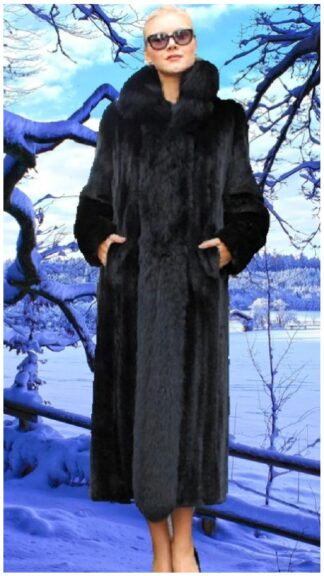 Full Length Ranch Mink Coat Black Fox Fur Tuxedo Trim Fronts #2112