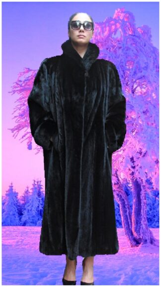 Full Length Classic Designer Ranch Mink Fur Coat Shawl Collar Turn Back Cuffs #316