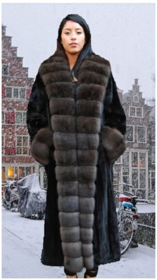 FULL LENGTH BLACKGLAMA MINK COAT RUSSIAN SABLE TUXEDO 5544