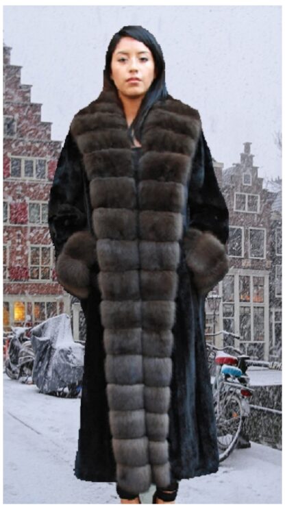 FULL LENGTH BLACKGLAMA MINK COAT RUSSIAN SABLE TUXEDO 5544