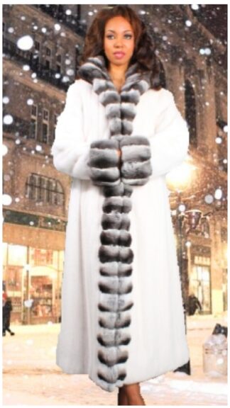 White Mink Coat Chinchilla Fur Trim 8899