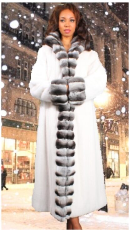 White Mink Coat Chinchilla Fur Trim 8899