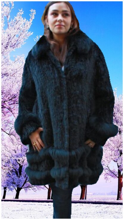 Plus Size Black Knit Ranch Mink Stroller Fox Trim #8832 - Image 2