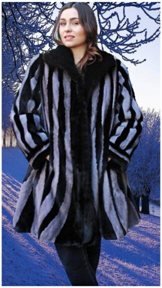Black and Grey Mink Fur Princess Stroller Coat