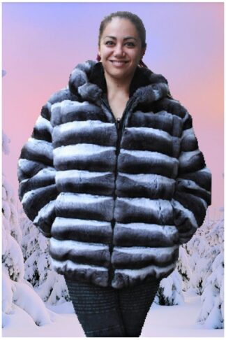 Plus Size Chinchilla Jacket Hood 83744
