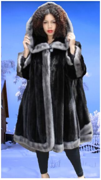 Plus Size Designer Ranch Mink Fur Stroller Blue Iris Mink Fur Trim 1852