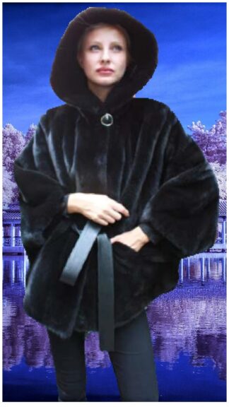 Blackglama Ranch Mink Fur Poncho Hood 21345