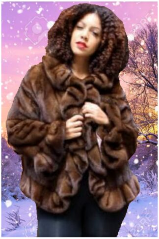 Plus Size Mahogany Ruffled Mink Fur Jacket 5522