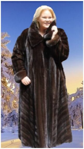 Plus Size Mahogany Mink Directional Fur Coat 7221