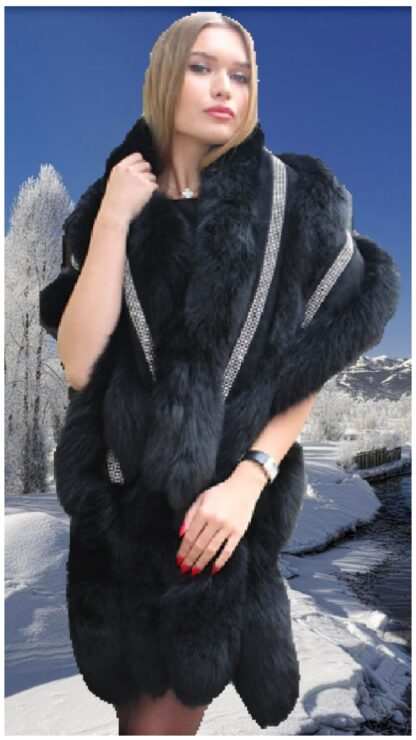 Black Fox Stole Rhinestones Tails #2882