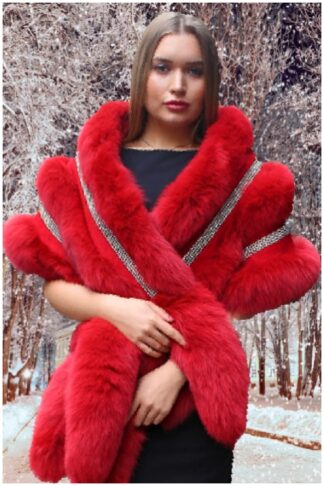 Dyed Red Fox Fur Stole Crystals 81001