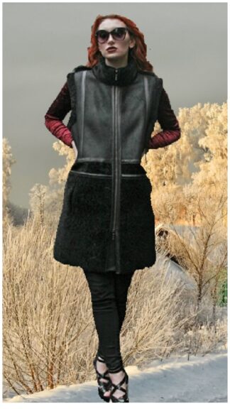 Black Four Toned Nappa Shearling and Suede Vest