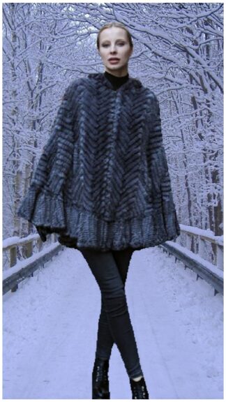 Light Gray Knit Mink Poncho with Hood 1850