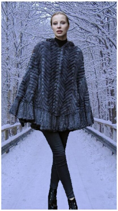 Light Gray Knit Mink Poncho with Hood 1850
