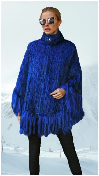 Royal Blue Knit Mink Fur Poncho 4124