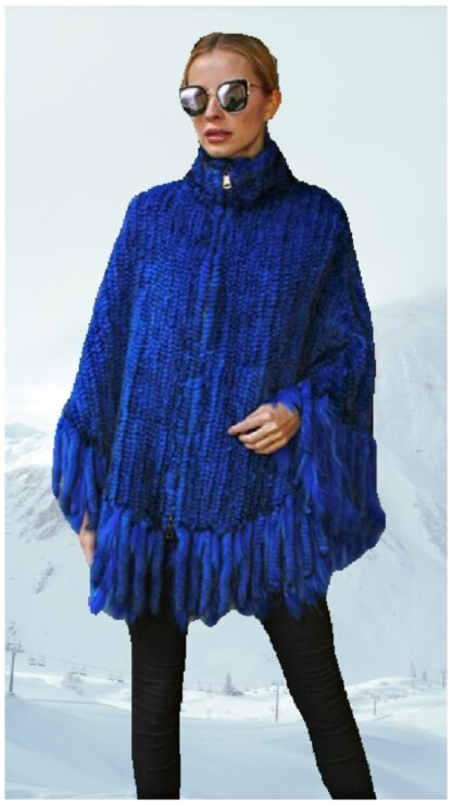 Royal Blue Knit Mink Fur Poncho 4124