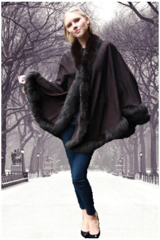 Brown Cashmere Cape with Fox Fur Trim