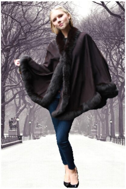 Brown Cashmere Cape with Fox Fur Trim