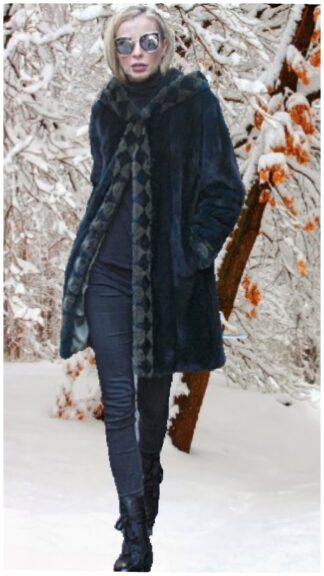 Dark Acqua Blue Mink Fur Stroller with Hood 3887