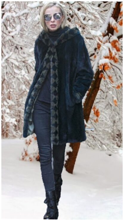Dark Acqua Blue Mink Fur Stroller with Hood 3887