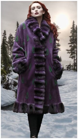 Purple Sheared Mink Fur Coat Purple Chinchilla Collar Cuffs and Trim