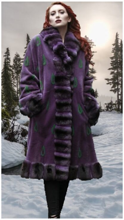 Purple Sheared Mink Fur Coat Purple Chinchilla Collar Cuffs and Trim