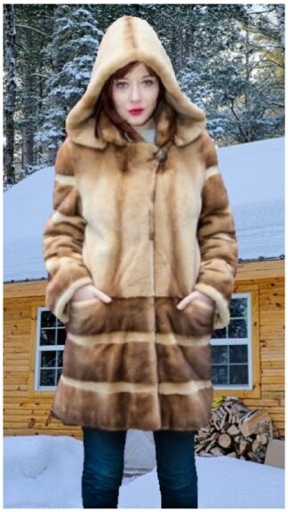 Gold Sheared Mink Fur Stroller With Hood 9956
