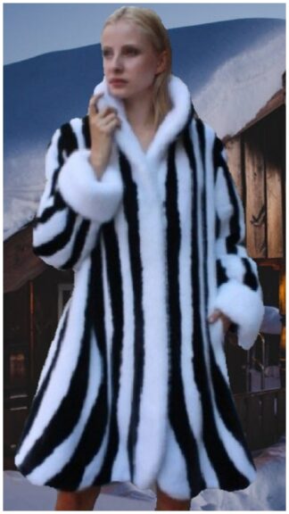 Black White Swing Mink Fur Stroller Princess Cut 77532