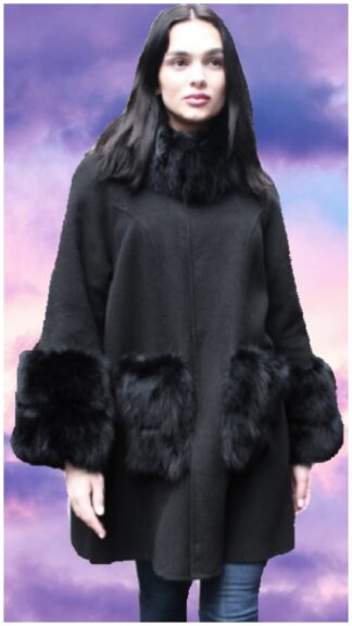 Black Cloth Coat Fox Fur Collar Fox Fur Cuffs 17743